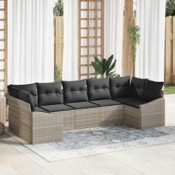 Ensemble de Canap&eacute;s avec coussin 7 pcs Gris clair polyrotin