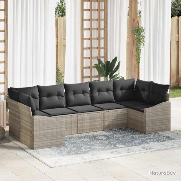 Ensemble de Canap�s avec coussin 7 pcs Gris clair polyrotin
