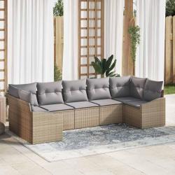 Ensemble de Canap&eacute;s avec coussin 7 pcs Beige polyrotin