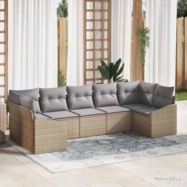 Ensemble de Canap�s avec coussin 7 pcs Beige polyrotin