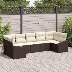 Ensemble de Canap&eacute;s avec coussin 7 pcs Marron polyrotin