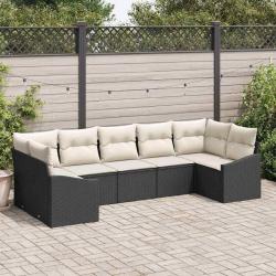 Ensemble de Canap&eacute;s avec coussin 7 pcs Noir polyrotin