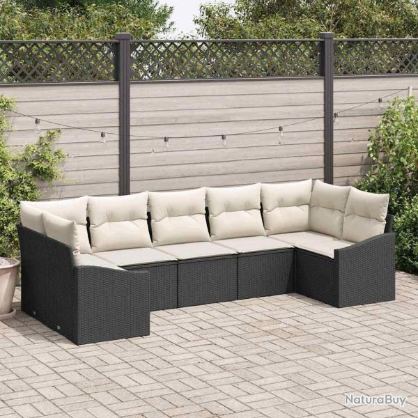 Ensemble de Canap�s avec coussin 7 pcs Noir polyrotin