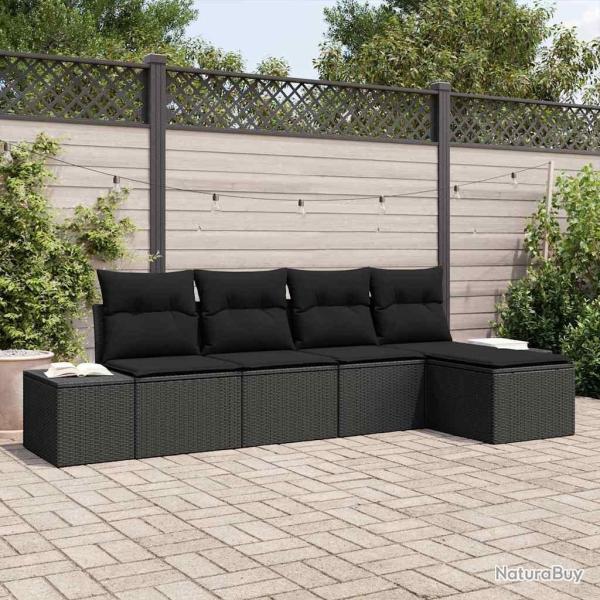 Ensemble de canap� de jardin avec coussin 5 pcs Noir polyrotin
