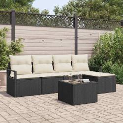 Ensemble de Canap&eacute;s avec coussin 6 pcs Noir polyrotin