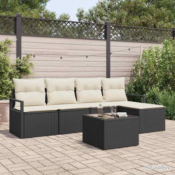 Ensemble de Canap�s avec coussin 6 pcs Noir polyrotin