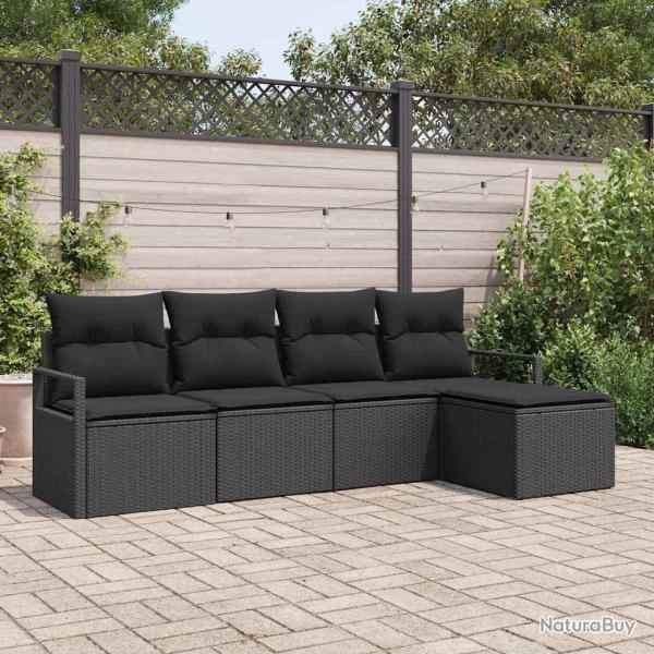 Ensemble de Canap�s avec coussin 5 pcs Noir polyrotin