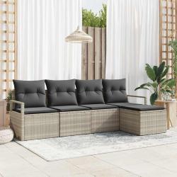 Ensemble de Canap&eacute;s avec coussin 5 pcs Gris clair polyrotin