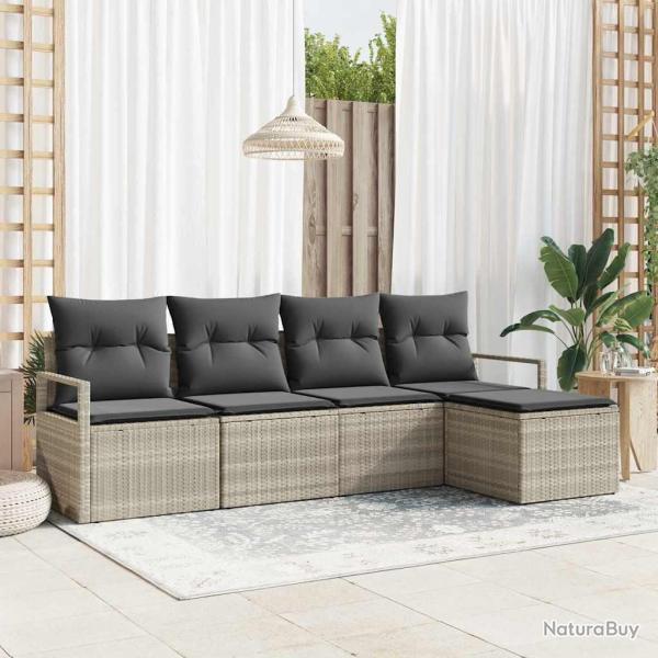 Ensemble de Canap�s avec coussin 5 pcs Gris clair polyrotin