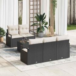 Ensemble de Canap&eacute;s avec coussin 6 pcs Noir et Cr&egrave;me polyrotin
