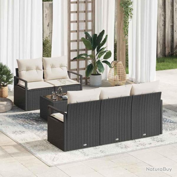 Ensemble de Canap�s avec coussin 6 pcs Noir et Cr�me polyrotin