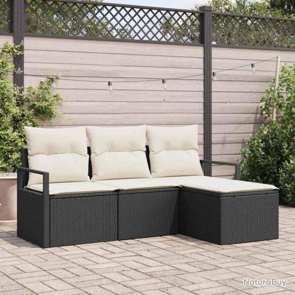 Ensemble de Canap�s avec coussin 4 pcs Noir polyrotin