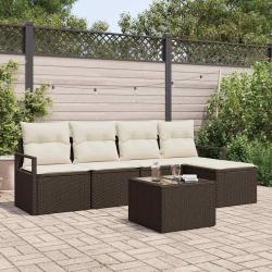 Ensemble de Canap&eacute;s avec coussin 6 pcs Marron polyrotin