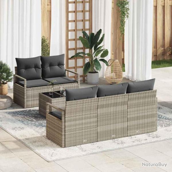 Ensemble de Canap�s avec coussin 6 pcs Gris clair polyrotin