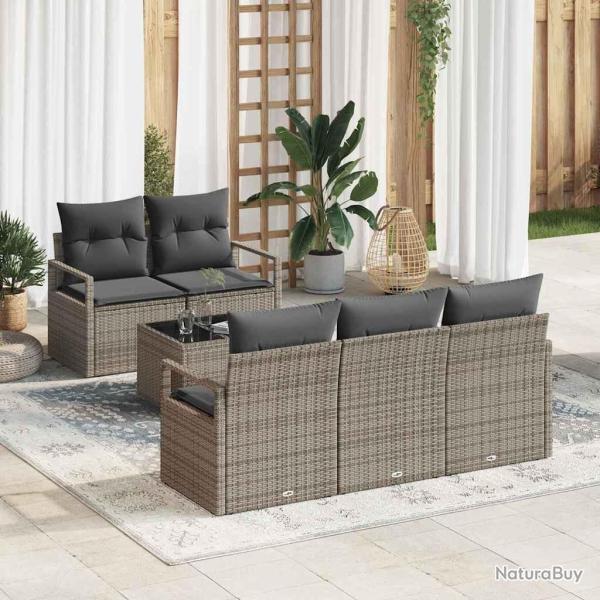 Ensemble de Canap�s avec coussin 6 pcs Gris polyrotin