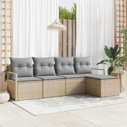 Ensemble de Canap&eacute;s avec coussin 5 pcs Beige polyrotin