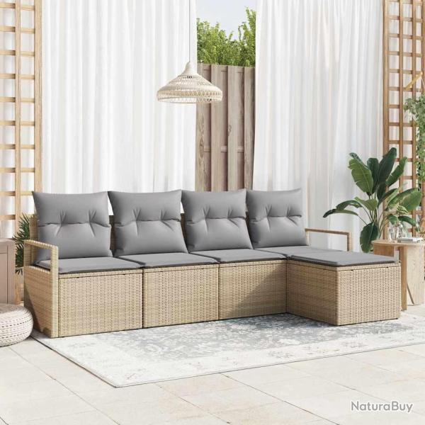 Ensemble de Canap�s avec coussin 5 pcs Beige polyrotin