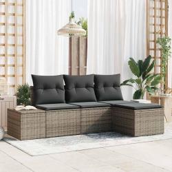 Ensemble de canap&eacute; de jardin avec coussin 4 pcs Gris polyrotin