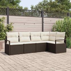Ensemble de Canap&eacute;s avec coussin 5 pcs Marron polyrotin