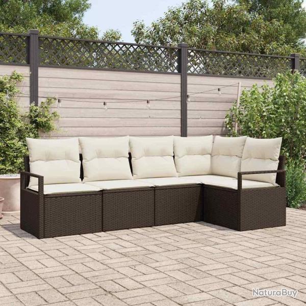 Ensemble de Canap�s avec coussin 5 pcs Marron polyrotin