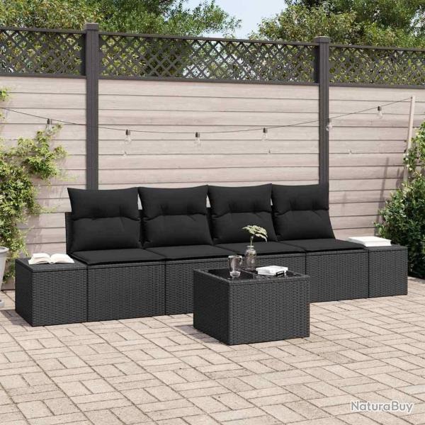Ensemble de Canap�s avec coussin 5 pcs Noir polyrotin