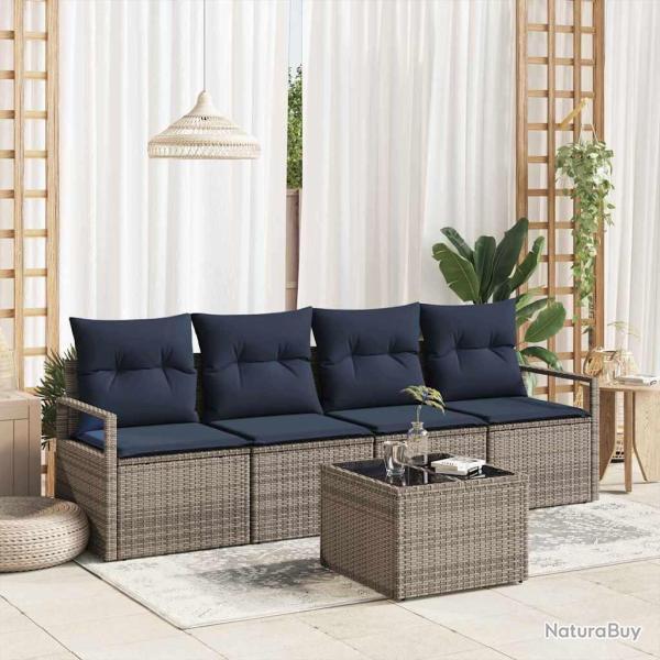 Ensemble de Canap�s 5 pcs Gris et bleu polyrotin