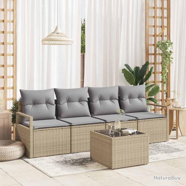 Ensemble de Canap�s 5 pcs Beige et gris polyrotin