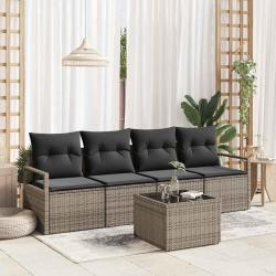 Ensemble de Canap&eacute;s avec coussin 5 pcs Gris polyrotin