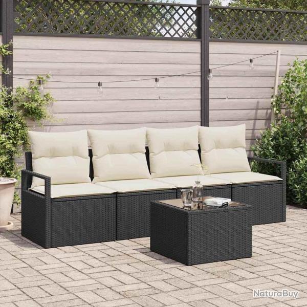 Ensemble de Canap�s 5 pcs Noir et Cr�me polyrotin