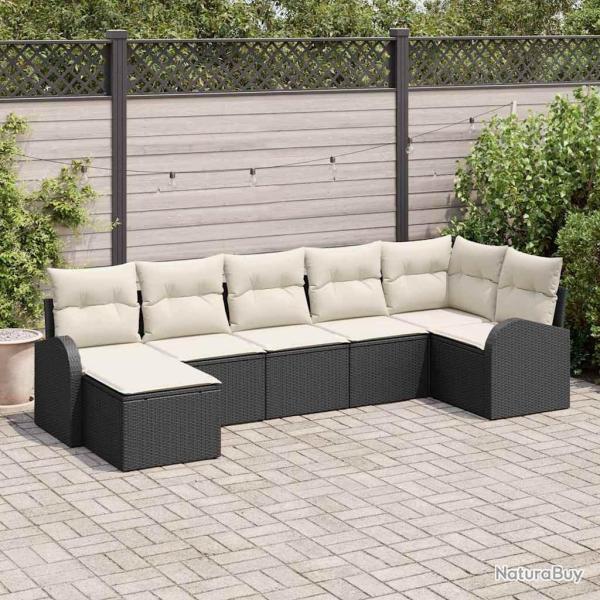 Ensemble de Canap�s avec coussin 7 pcs Noir polyrotin