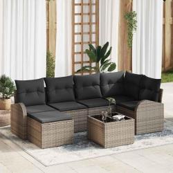 Ensemble de Canap&eacute;s avec coussin 7 pcs Gris polyrotin