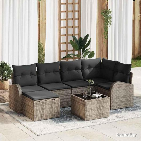 Ensemble de Canap�s avec coussin 7 pcs Gris polyrotin