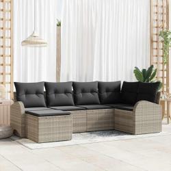 Ensemble de Canap&eacute;s avec coussin 6 pcs Gris clair polyrotin