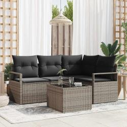 Ensemble de Canap&eacute;s avec coussin 5 pcs Gris clair polyrotin