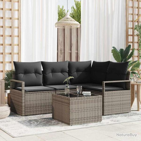 Ensemble de Canap�s avec coussin 5 pcs Gris clair polyrotin