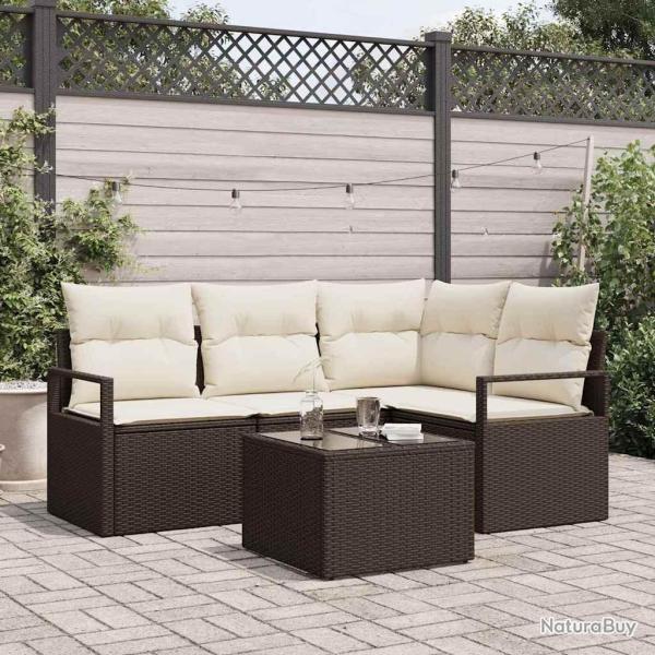 Ensemble de Canap�s 5 pcs Marron et Cr�me polyrotin