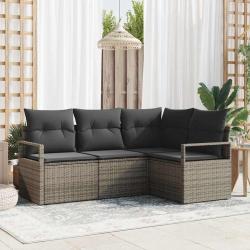 Ensemble de Canap&eacute;s avec coussin 4 pcs Gris polyrotin