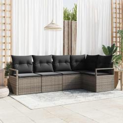 Ensemble de canap&eacute; de jardin avec coussin 5 pcs Gris polyrotin