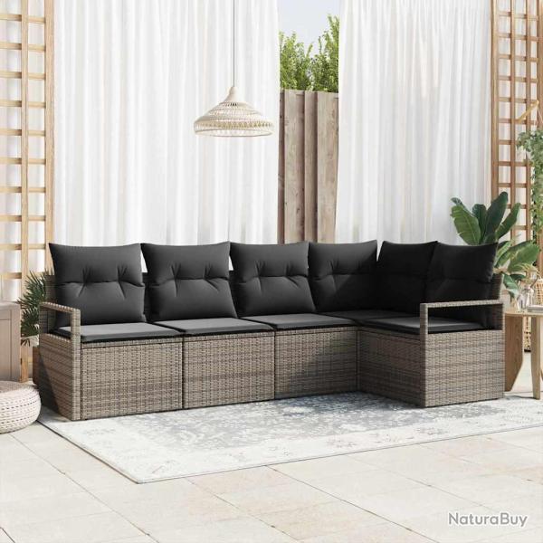 Ensemble de canap� de jardin avec coussin 5 pcs Gris polyrotin