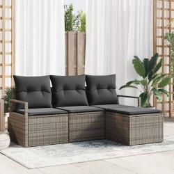 Ensemble de Canap&eacute;s avec coussin 4 pcs Gris polyrotin