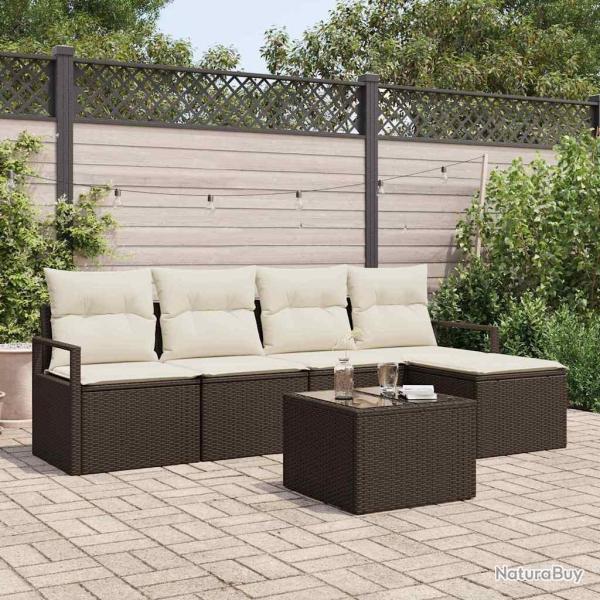 Ensemble de Canap�s 6 pcs Marron et Cr�me polyrotin