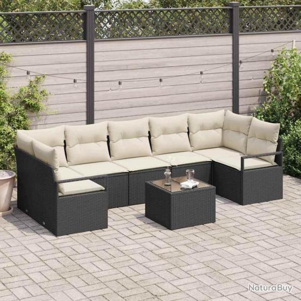 Ensemble de canap� de jardin avec coussin 8 pcs Noir et Cr�me