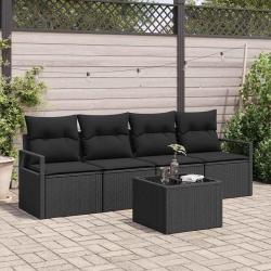 Ensemble de Canap&eacute;s avec coussin 5 pcs Noir polyrotin