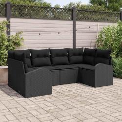 Ensemble de canap&eacute; de jardin avec coussin 6 pcs Noir polyrotin
