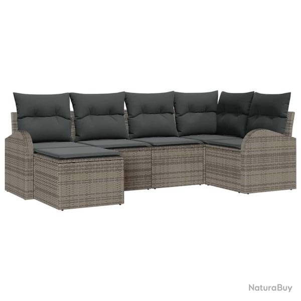 Ensemble de Canap�s avec coussin 6 pcs Gris polyrotin