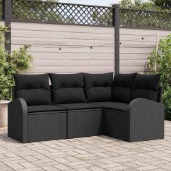 Ensemble de canap&eacute; de jardin avec coussin 4 pcs Noir polyrotin