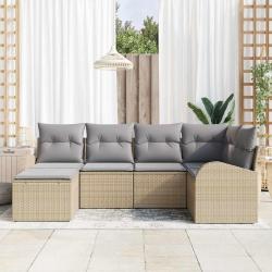 Ensemble de Canap&eacute;s 6 pcs Beige et gris clair polyrotin