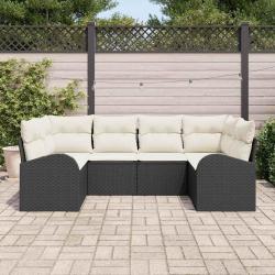 Ensemble de canap&eacute; de jardin 6 pcs Noir et Blanc polyrotin