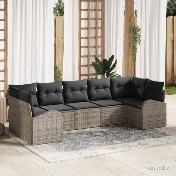 Ensemble de canap� de jardin avec coussin 7 pcs Gris polyrotin