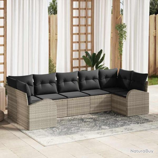 Ensemble de canap� de jardin 7 pcs Gris clair polyrotin